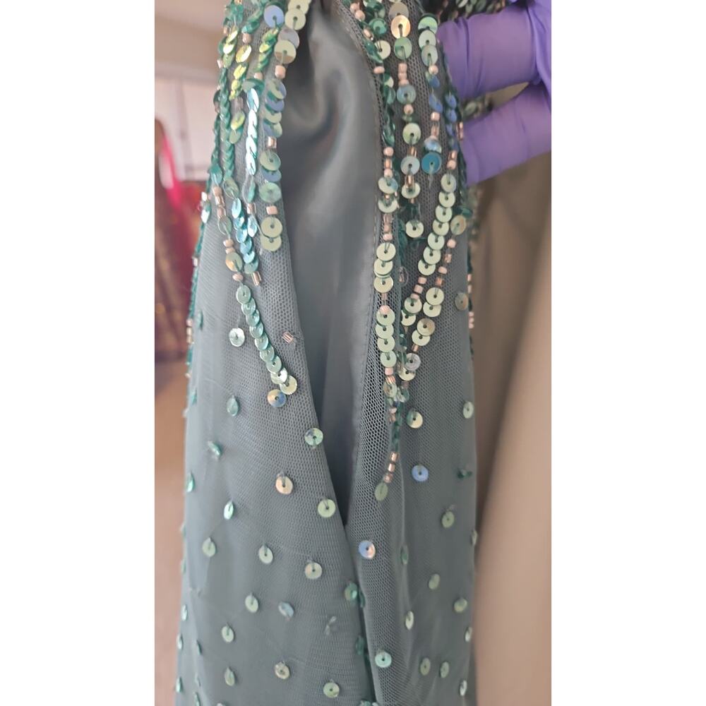Aidan Mattox Beaded V-Neck Short Sleeve A-Line Midi Dress – Oil Green – Size 2 - Picture 7 of 7